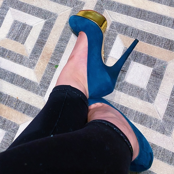 Charlotte Olympia Teal Suede ‘Dolly’ Platform - Picture 4 of 9